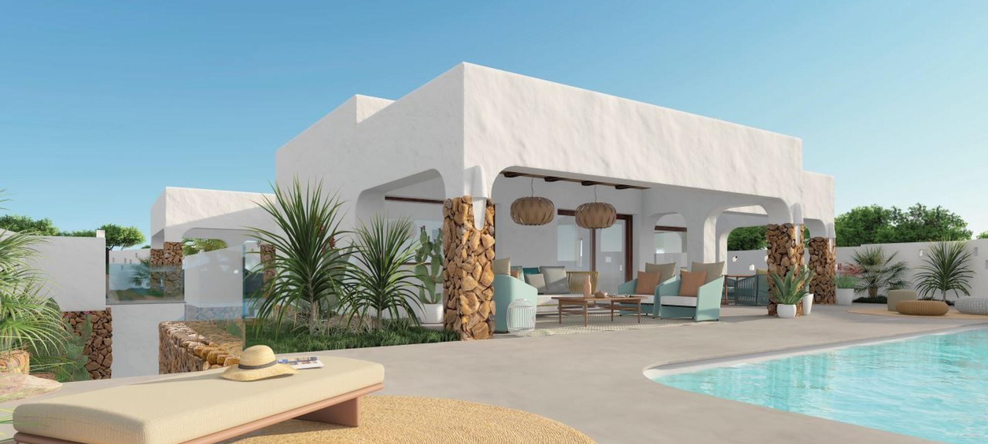 Nybygget villa i Ibiza-stil med havudsigt