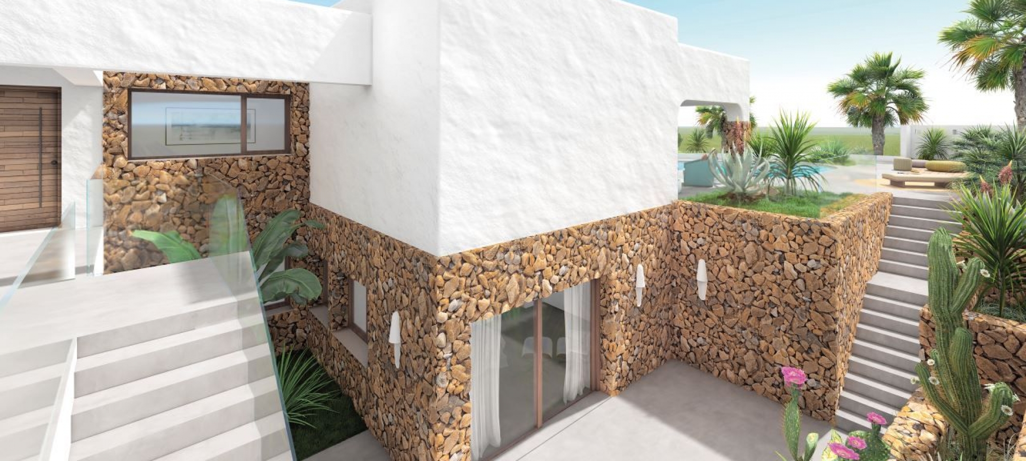 Nybygget villa i Ibiza-stil med havudsigt