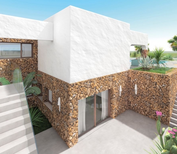 PLA DEL MAR > New build Ibiza style villa with sea views