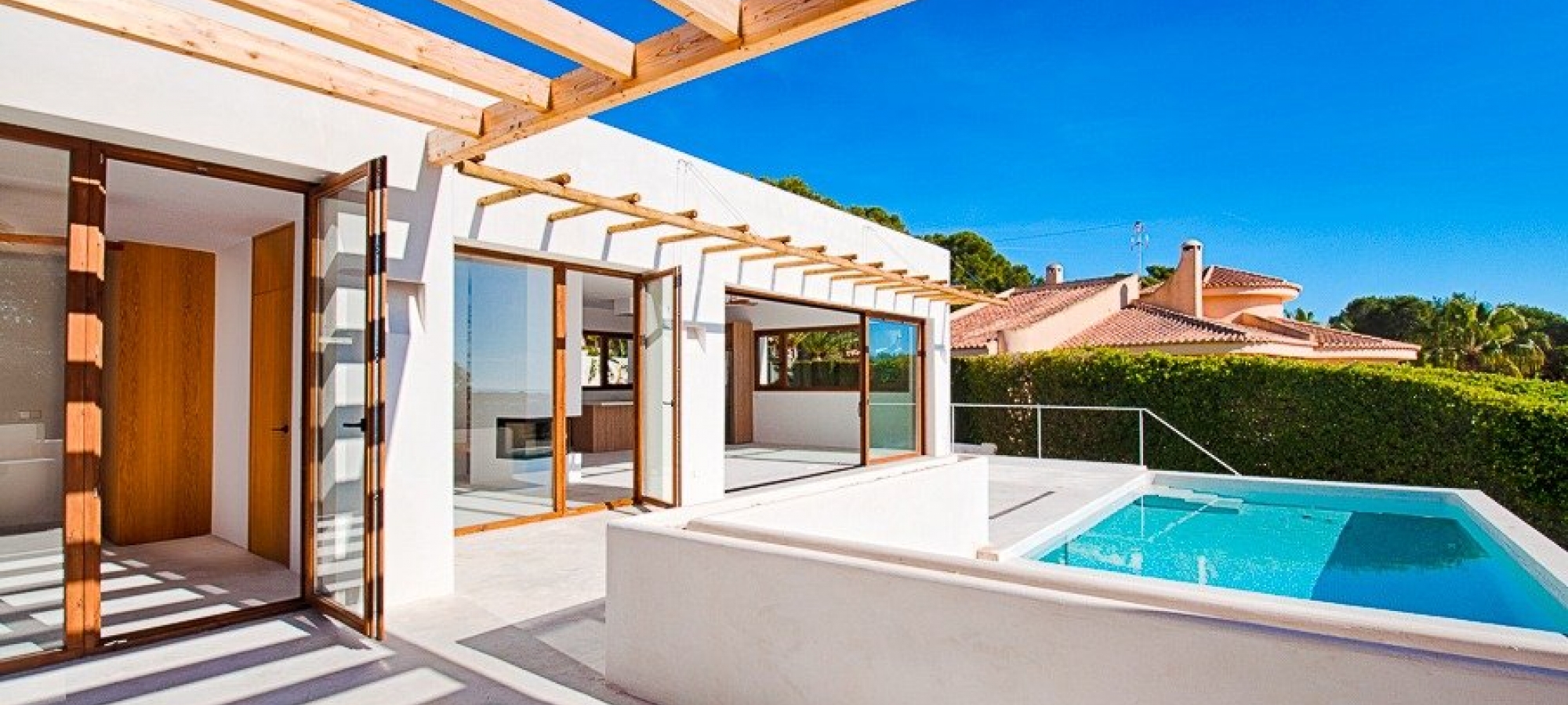 Modern Ibiza style New Build Villa for sale in Pinar del Advocat Moraira with Sea Views and walking distance to Town and Beach