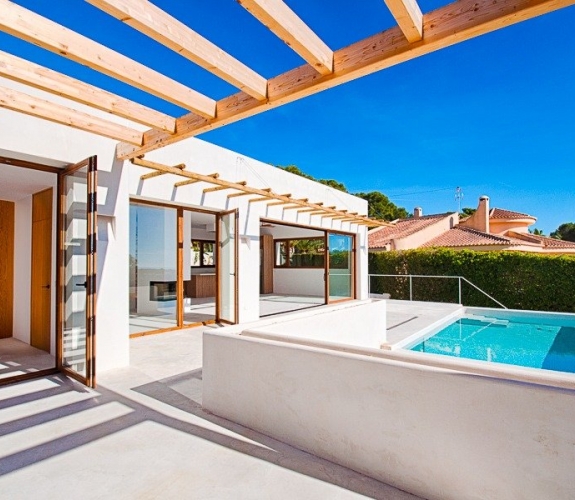 Modern Ibiza style New Build Villa for sale in Pinar del Advocat Moraira with Sea Views and walking ...