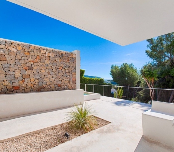 Modern Ibiza style New Build Villa for sale in Pinar del Advocat Moraira with Sea Views and walking ...